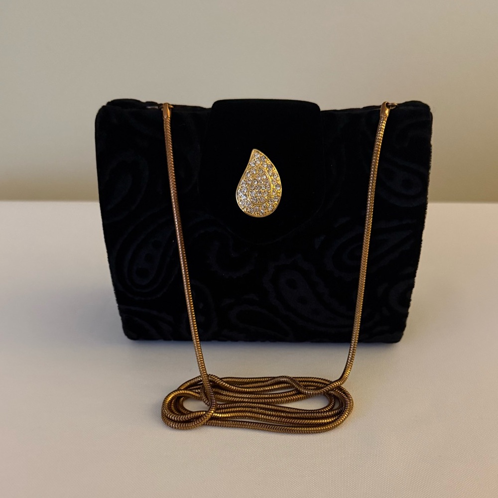 Vanessa Black Velvet Evening Bag Clutch Paisley Design - Picture 6 of 14